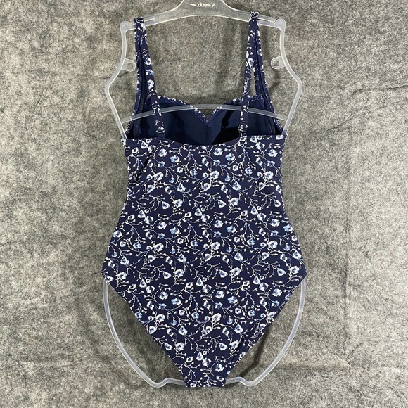 Niptuck Swim One Piece 8 Navy Blue Floral Ruched - Picture 2 of 10